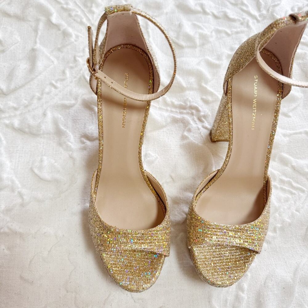 Stuart Weitzman Pamela Glitter Platform Sandal Size 9.5 New - Picture 5 of 10